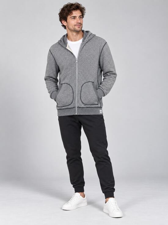 Reigning Champ Other - Reigning Champ Men's Full Zip Hoodie Heather Gray Navy Flatlock Made Canada M